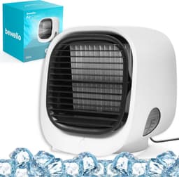 Bewello® - Mini Ventilator voor Bureau - USB Ventilator met Luchtkoeler - Kleine Tafelventilator Airco - Wit - Mobiele Water Aircooler - met LED moodlight - Fluisterstil — thumbnail 1