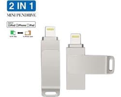 DrPhone FDS5 Flashdrive 2 in 1 Lightning naar USB - Geheugenstick - 512 GB - Externe opslag Geschikt voor iPhone/ PC/laptop – Zilver