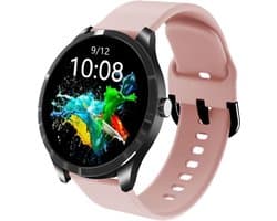 Belesy® Q9 Pro - Smartwatch Dames – Smartwatch Heren - Horloge - 1.28 inch - Kleurenscherm - Stappenteller - Bloeddruk - Hartslag - 75+ Wijzerplaten – Sporten – Zwart - Siliconen - Roze - Kerstcadeau