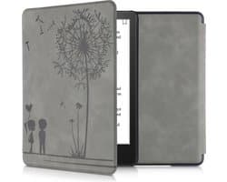 kwmobile e-reader hoesje geschikt voor Amazon Kindle Paperwhite 11. Generation 2021 hoes - Ereader flip case met standaard - Kunstleren e reader cover - Paardenbloemen Liefde design in grijs
