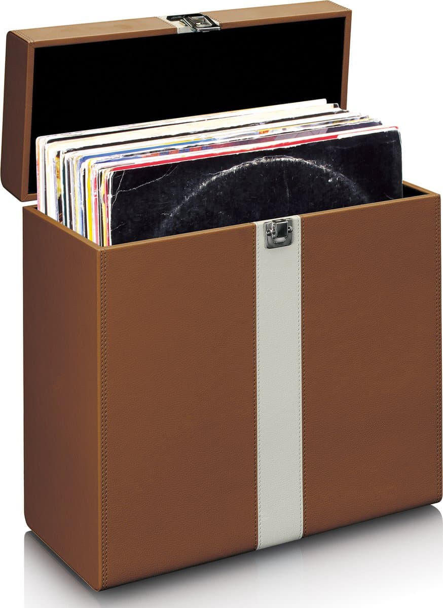 Lenco Platenkoffer - LP Opbergsysteem - Vinyl Houder voor ca. 30 platen - TTA-301BNWH - Bruin — afbeelding 1