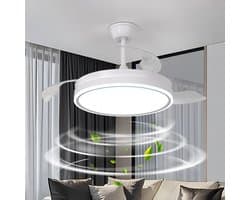 Haobosic Plafondventilator met Verlichting - Inklapbare Transparante Bladen - Stille Plafondventilator - 36W - Dimbare 3000-6500K - Met Afstandsbediening - Wit - Modern - Voor Woonkamer Slaapkamer — afbeelding 1