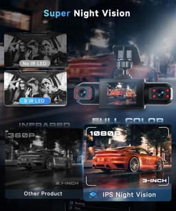4-kanaals dashcam auto 360 graden - met 4 camera's 1080p voor en achter links, rechts, 2 inch 1080p dashcamera - Inclusief 32GB geheugenkaart — thumbnail 2