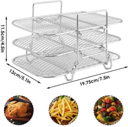 Dailygoods- Air Fryer Rack 3-laags - Roestvrij Staal - Stapelbaar - Magnetron/Oven Veilig - Geschikt voor Bakken - Verbeterde Luchtcirculatie - Kookrek — thumbnail 4