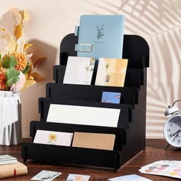 Multifunctionele Houten Kaart Houder met 5 Niveaus voor Verjaardagskaarten, Stickers en Retail Showcase - 30x30x36cm, Zwart — thumbnail 4
