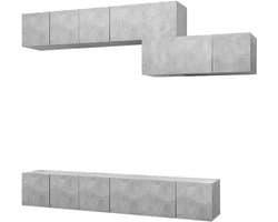 TV Meubel Set - Multimedia Kast - Woonkamer Opbergen - Wandmontage Ontwerp - 7 Delig - Betongrijs