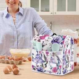 Mixerhoes Bloemenprint - Keukenmachine Cover - Keuken Apparaat Beschermen - Met Handige Zakken - 435x275x375 cm - Paars — thumbnail 3