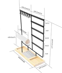 Sieradenstandaard voor het organiseren van kettingen, armbanden, oorbellen en horloges, 34 cm hoog, zwart metalen en houten sieradenopslag — thumbnail 1