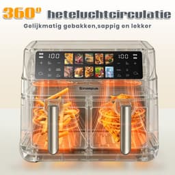 Sinaopus XXL Airfryer 9L – Met Dubbele Mand – 9 Kookprogramma’s – Onafhankelijke Snelle Opwarming – Geschikt voor Gezinnen – Kijkvenster – Eenvoudig te Reinigen – Capaciteit voor 4 tot 5 Personen — thumbnail 3
