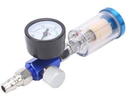 Luchtdrukregelaar met Waterafscheider en Drukdisplay voor Spuitpistool - 1/4 Inch Draad, Compact en Efficiënt voor Schilderwerk en Airbrush Toepassingen