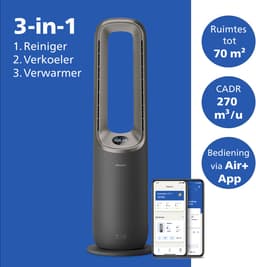 Philips 8000 Series Air Performer 3-in-1 Luchtreiniger - Ventilator & Verwarming - CADR 270m3/u - Ruimtes tot 70m2 - 3 laags HEPA Filtratie - Air+ app - Grijs - AMF870/15 — thumbnail 3