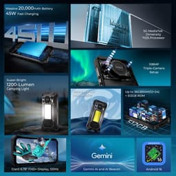 OUKITEL WP61 Rugged Smartphone 5G - 36GB RAM - 512GB ROM - 6,78 inch FHD+ 120Hz - 20000mAh 45W - 108 + 32MP Camera, met Nachtzicht - Android 16 - 120 LM Kampeerlamp - 130 dB Luidspreker - IP68/IP69K Outdoor telefoon - NFC GPS OTG - 2026 nieuw - Zwart — thumbnail 5