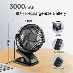 Mini Ventilator met Clip – Oplaadbare Tafelventilator – Stil – 720° Draaibaar – 3 Snelheden – USB-C — thumbnail 5