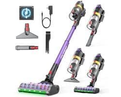 Elekiatech Steelstofzuiger- 45000Pa- 60Minuten Gebruikstijd-8 Kegel Filtersysteem Steelstofzuiger Draadloos - 1,6 L Stofbak - 2200 mAh Accu - voor Tapijten en Harde Vloere