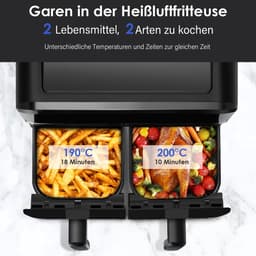 uJOY Airfryer - Met dubbele mand - 8 automatische programma’s - Veilig in gebruik - Antiaanbaklaag - Instelbare temperatuur (80°C – 200°C) — thumbnail 5