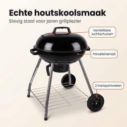 Lomera Kogelbarbecue - Houtskoolbarbecue - BBQ met Deksel en Asopvangbak - Barbecue met Wielen en Ventilatiesysteem - Houtskool Kogelgrill voor Tuin - Grote Ronde Tuinbarbecue - Grillrooster - Houtskoolbbq - Grill — thumbnail 3