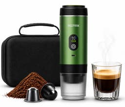 Draagbare Koffiemachine - 20 Bar - Espressomaker voor Onderweg - Inclusief Beschermhoes - 150 ml - 7500 mAh Oplaadbaar - Draagbaar koffiezetapparaat - Cups & Gemalen Koffie - Camping & Reizen - Espresso & Lungo - Seltrix - Groen — thumbnail 1