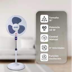 Vloerstaande Ventilator - Staande Fan - Kamertemperatuur Reguleren - DC Motor - 40 cm - Wit Blauw — thumbnail 4