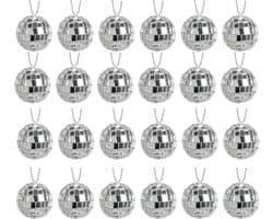 Discobal ø 3cm - 24 Stuks - Discobol - Spiegelbol - Met Touwtje - Klein Kerstballen - Disco Bal Bol - Kinderkamer - Feestje Discolamp Decoratie - Space Planeet Festival - Geschikt Voor Dj, Club, Kerstmis, Valentijnsdag En Andere Gelegenheden - Zilver