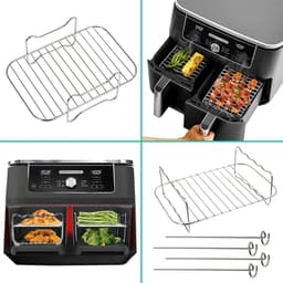 Airfryer Accessoires Set - Luchtfriteuse Manden - Sneller Koken - Roestvrij Staal & Siliconen - 8L Compatibel - Zilver — thumbnail 5