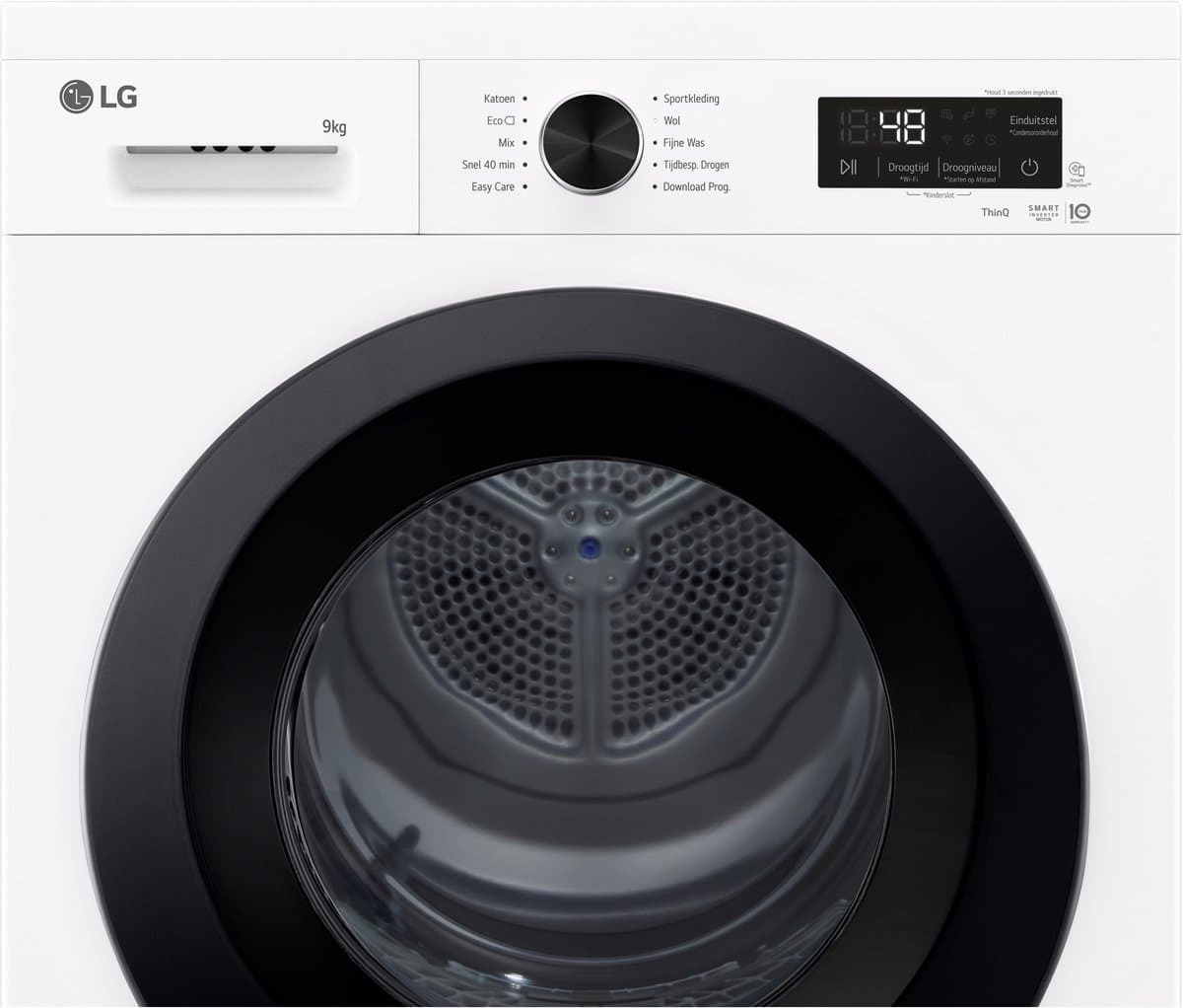 LG RHX1009NWK warmtepompdroger 9 kg met zelfreinigende condensor voor blijvend optimale prestaties, Sensor Dry voor nauwkeurig en zuinig drogen, Dual Lint Filter voor betere pluisopvang, ThinQ slimme bediening en energiezuinige warmtepomptechnologie — afbeelding 1