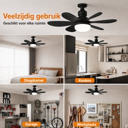 Pelor Plafondventilator met Verlichting E27 - LED Ventilatorlamp met Afstandsbediening - 3 Snelheden - 42 Inch - Zwart — thumbnail 2