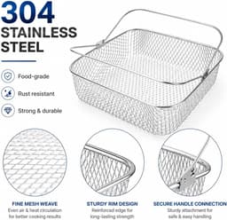 Vierkant airfryermandje met handvat, gemaakt van 304 roestvrij staal, geschikt voor airfryers. — thumbnail 2