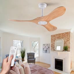 Merdoo Plafondventilator zonder Lamp - 42 inch - 3 Houten Bladen - Afstandsbediening - Wit/Naturel — thumbnail 1