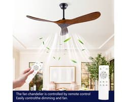 Merdoo Plafondventilator zonder Lamp - 52 inch - 3 Houten Bladen - Afstandsbediening - Zwart/Walnoot — afbeelding 1