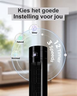 YASHE Torenventilator 110 cm - Stille ventilator vanaf 28 dB - 85 graden oscillatie - Afstandsbediening - 3 snelheden - 12-uurs timer - Led-display - Zwart — thumbnail 3