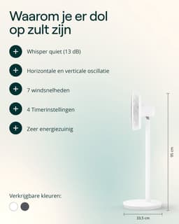Duux Whisper Essence Ventilator - Stille Statiefventilator met 7 snelheden - Laag verbruik van van 16W - Wit — thumbnail 5