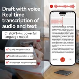 AI Voice Recorder, Note Voice Recorder met Transcriptie, Samenvatten, Vertaling, Digitale Spraakrecorder, App -besturing, 112 Talen, Audioverrecorder voor Lezingen, Vergaderingen (128G) — thumbnail 5