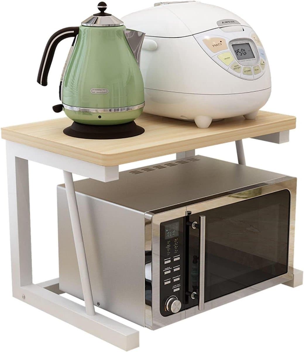 Magnetron Opbergrek Magnetron Houten Plank Stand Metalen Magnetron Rek Enkellaags Keuken Organizer Aanrecht Ruimtebesparende Stand/Houtkleur — afbeelding 1