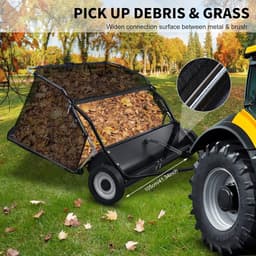 Grasveger Slepen - Bladverzamelaar Tuin - Gazon Onderhoud - Verstelbare Borstelhoogte - 112cm Werkbreedte - Zwart — thumbnail 2