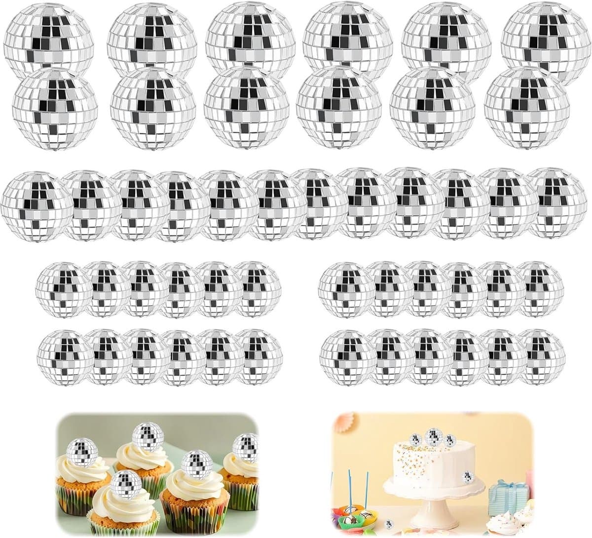 48 stuks kleine discoballen - Mini-facetballen - Spiegelbol - Met Touwtje - Klein Kerstballen - Disco Bal Bol - Feestje Discolamp Decoratie - Spiegelballen voor taartdecoratie — afbeelding 1