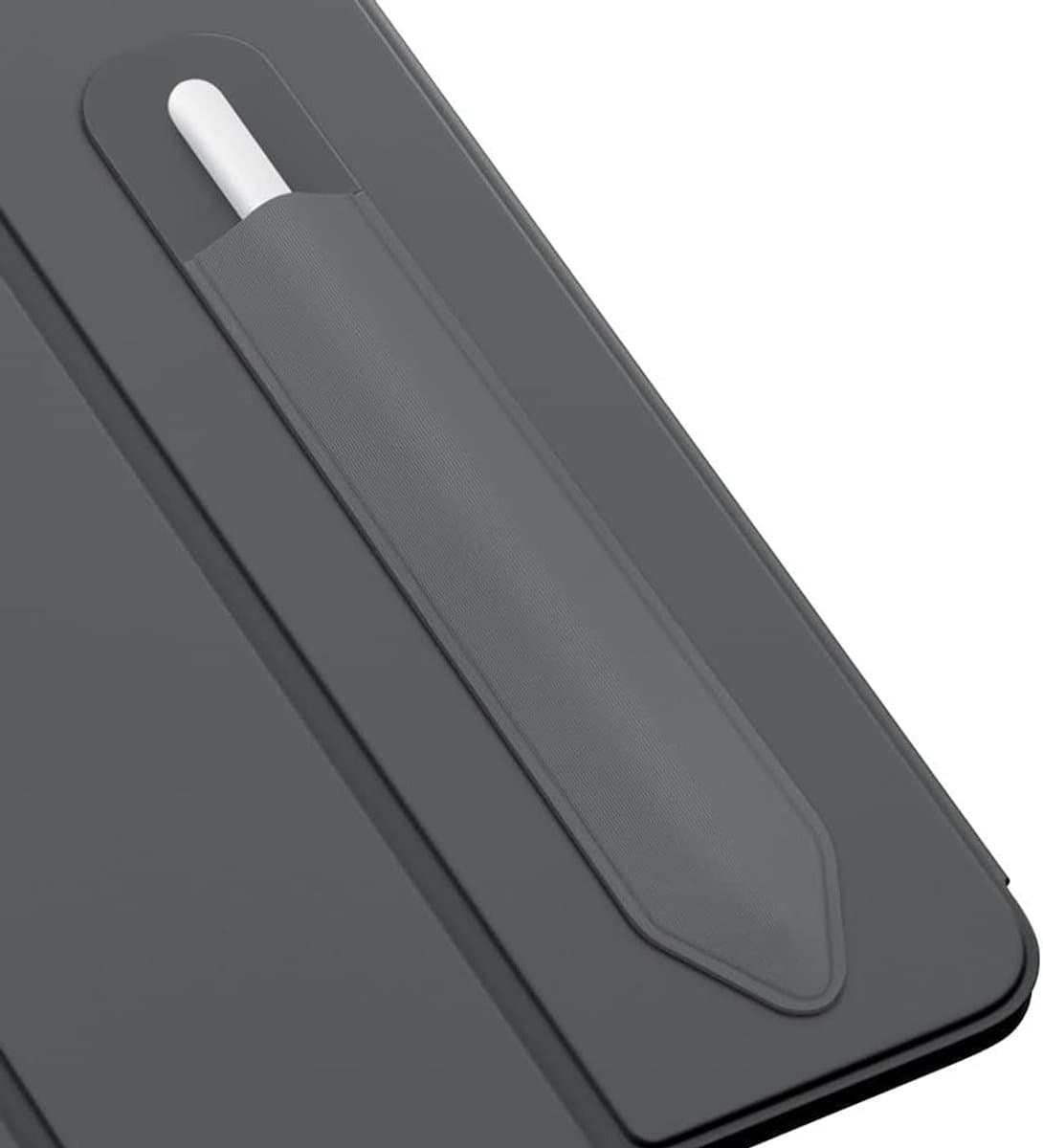 Zelfklevende potloodhouder voor iPad Pencil 1e en 2e generatie, elastische PU-lederen etui voor iPad 9e, 8e, Air 4, Pro 11 en 12.9, Mini 6, donkergrijs, ideaal voor bescherming en gebruiksgemak — afbeelding 1