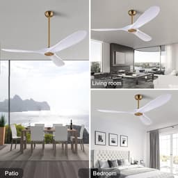 Plafondventilator - Ventilator Plafond - Binnen en Buiten Gebruik - Omkeerbare DC Motor - 60 Inch - Goud Wit — thumbnail 2