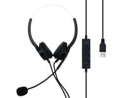 USB Headset - Computer Koptelefoon - Video Bellen - Noise Cancelling - 115 Grams - Zwart