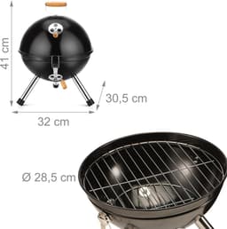 Mini kogelgrill - Ø 30 cm - zwart - met deksel - staal — thumbnail 3