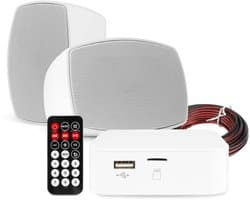 Power Dynamics set van 2 waterdichte buiten speakers met Bluetooth versterker - Wit