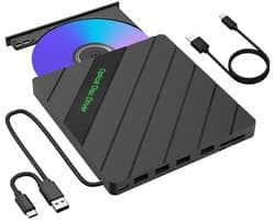 Externe DVD / CD Speler en Brander - Externe DVD brander - Optical Drive - USB 3.0 & USB-C - Optische drive extern - Plug & Play – 4 USB-poorten – Met SD/TF (Micro SD) Kaartlezer - Geschikt voor Windows / Mac OS / Linux - Voor Laptop en Computer