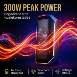 VolkanoX Partybox Thermix - Bluetooth Speaker 300W - Muziek Box - LED Verlichting - TWS Koppelbaar - Zwart — thumbnail 4
