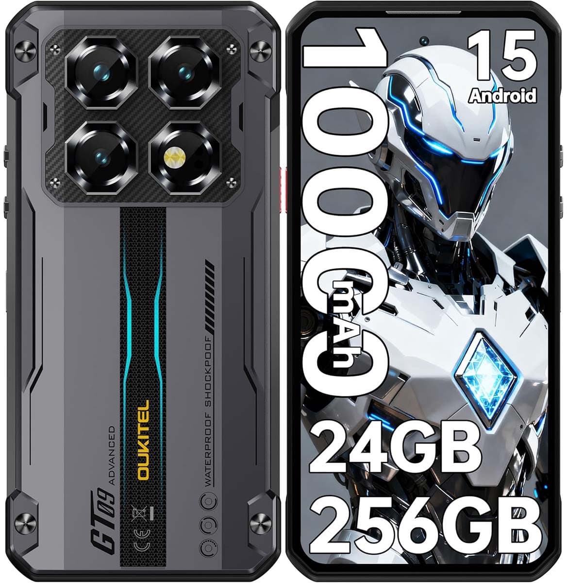 OUKITEL WP60 Rugged Smartphone 5G - 24GB RAM - 256GB ROM - 7,2 inch 120Hz - 10000mAh 33W - 108MP Camera - Dual SIM - Android 15 - NFC GPS - Zwart — afbeelding 1