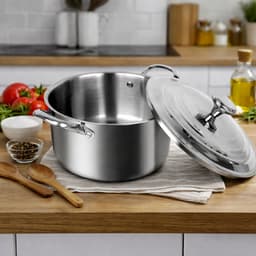 Cheffinger, Roestvrijstalen Kookpan 24cm met Metalen Deksel en Versterkte Handgrepen, Zilver — thumbnail 2