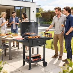 Premie Houtskool Barbecue - Smoker Barbecue - in Hoogte Verstelbaar - Barbecuegrill - Grillwagen - Houtskoolgrill - Houtskoolgrill met Deksel, Thermometer, Wielen, Bijzettafel & Handgreep - BBQ voor buiten, tuin - Zwart — thumbnail 4
