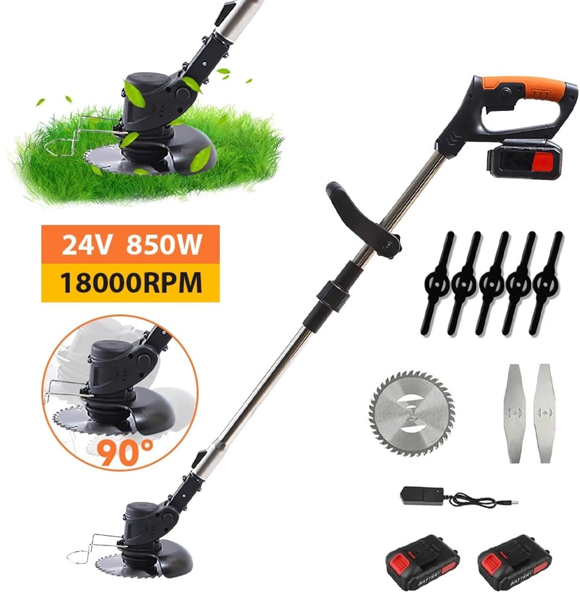 AURORAS-Draadloze Grastrimmer 850W – Elektrische Grasmaaier – 2 Accu’s – Kantensnijder – Tuingereedschap — afbeelding 1