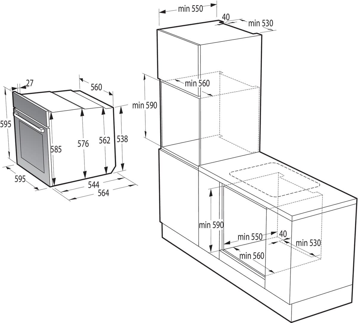 Gorenje GO66E PIZZA350C 77 l 3500 W Zwart — afbeelding 1