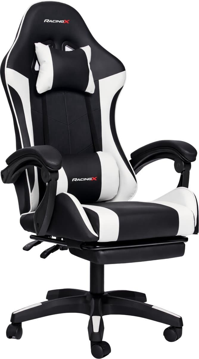 RACINGX - Game stoel Met Voetsteun- Ergonomisch - Bureaustoel - Verstelbaar - Racing - Gaming Chair - Zwart/Wit — afbeelding 1