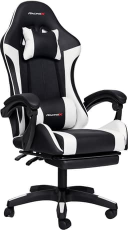 RACINGX - Game stoel Met Voetsteun- Ergonomisch - Bureaustoel - Verstelbaar - Racing - Gaming Chair - Zwart/Wit — thumbnail 1