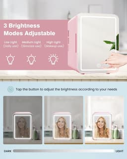 KZQ Witte Draagbare Mini Koelkast voor Skincare Beauty Cosmetica Make-up 4 Liter Thermo Elektrisch Koelen en Warm Huidverzorgings Koelkast met Gespiegelde Deur en Dimbaar LED Licht — thumbnail 5
